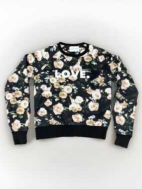 Rebecca Minkoff Floral Rose LOVE  Black Pullover Sweatshirt XS